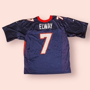 Vintage 1990s Nike Number 7 Denver Broncos Elway Navy Blue and Orange Jersey